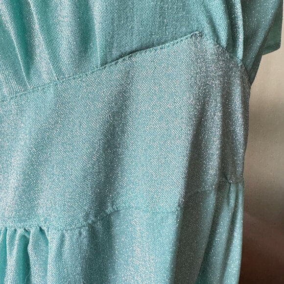 Vintage 80s dress, aqua, silver metallic thread, shimmery cocktail/evening dress - Picture 9 of 10